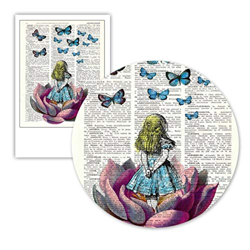 Alicia en el país de las maravillas en busca de una mariposa azul en carteles e impresiones de arte de diccionario vintage Decoración moderna Pintura de lienzo （40X50Cm Sin marco）