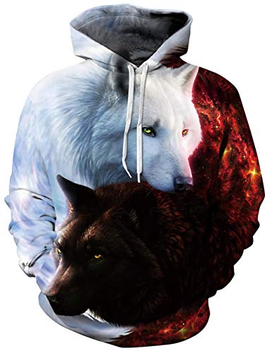 ALISISTER Hombres Mujeres Sudadera con Capucha de diseño de Diamantes Cool 3D Galaxia Lobo Hoodie Manga Larga Bolsillos Hoodie XL