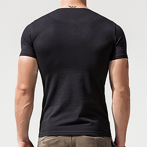 Alivebody Camiseta Henley Slim Fit Manga Corta Para Hombre con Botón Black L