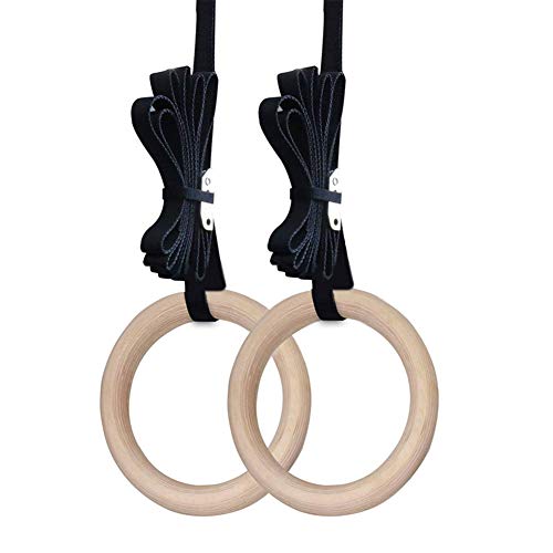 Alivier Anillos de Gimnasia Anillos de Gimnasia olímpicos con Correas Ajustables de Alta Resistencia Anillos de Gimnasia de Madera para Entrenamiento de Fuerza, Pull ups y Salsas