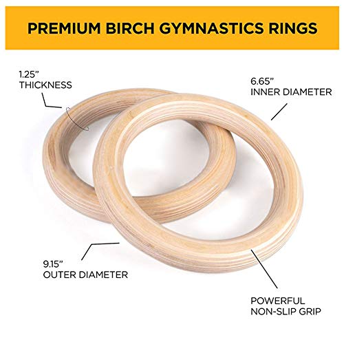 Alivier Anillos de Gimnasia Anillos de Gimnasia olímpicos con Correas Ajustables de Alta Resistencia Anillos de Gimnasia de Madera para Entrenamiento de Fuerza, Pull ups y Salsas