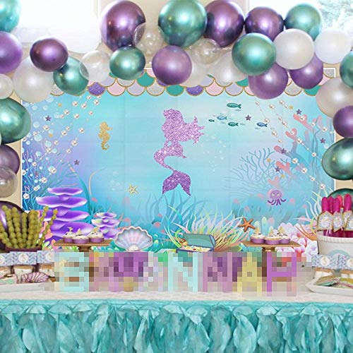 Allenjoy Fondo de fotografía de la Sirenita bajo el mar para baby shower niña fiesta de cumpleaños pancarta escamas de brillo azul suministros de accesorios para estudio fotográfico 210x150cm
