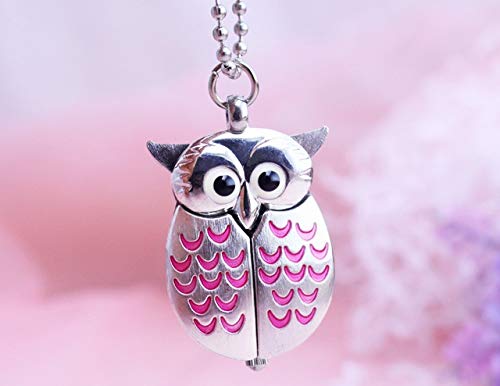 aloiness Metal Owl Llavero Reloj Llavero Bolsa Bolsillo de Coche Ornamentos Colgantes para Mujeres Hombres Recuerdo Regalo de Cumpleaños (Rosa)