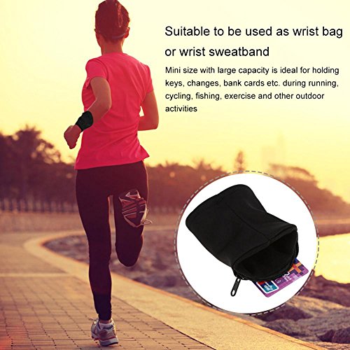 Alomejor Muñequera Banda de Sudor Deportes Moneda Bolsillo de Almacenamiento Bolsa para Correr Ciclismo y Otros Deportes(Black)