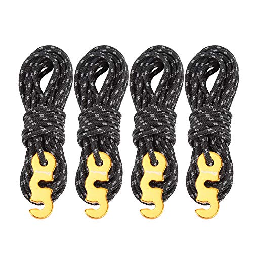 Alomejor Tienda de campaña Guy Line Camping al Aire Libre Reflect Cord Guide Línea de Cuerdas con S-Ring Hebilla de Gancho para Toldo Tienda de campaña Toldo(Negro)