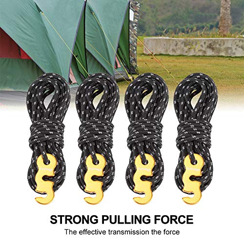 Alomejor Tienda de campaña Guy Line Camping al Aire Libre Reflect Cord Guide Línea de Cuerdas con S-Ring Hebilla de Gancho para Toldo Tienda de campaña Toldo(Negro)