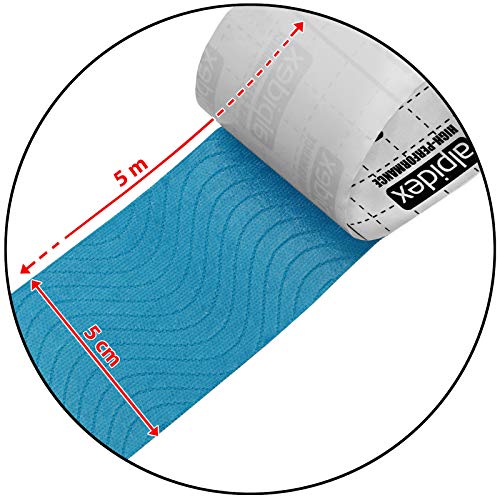 ALPIDEX 3 Rollos Cinta Kinesiología Tape 5 m x 5 cm Cinta Muscular E- Book Ejemplos Aplicación, Color:azul claro