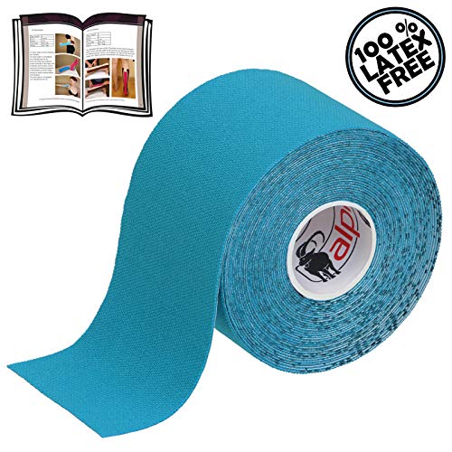 ALPIDEX 3 Rollos Cinta Kinesiología Tape 5 m x 5 cm Cinta Muscular E- Book Ejemplos Aplicación, Color:azul claro