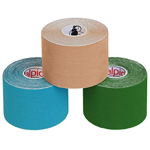 ALPIDEX Cinta Kinesiología Tape 5 m x 5 cm Cinta Muscular E- Book Ejemplos Aplicación, Color:colores surtido, Cantidad:12 rollos