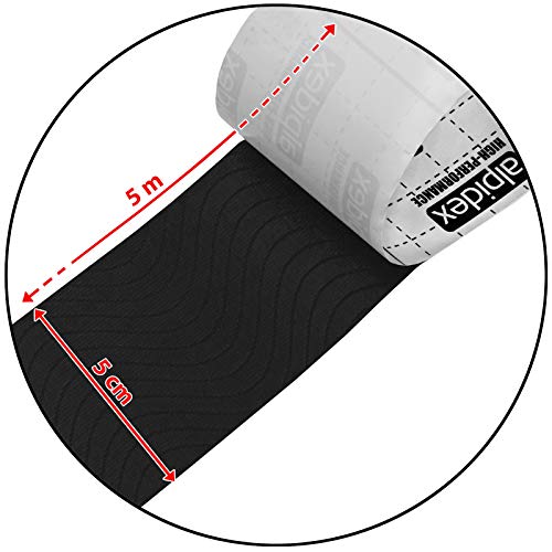 ALPIDEX Cinta Kinesiología Tape 5 m x 5 cm Cinta Muscular E- Book Ejemplos Aplicación, Color:negro, Cantidad:1 rollo