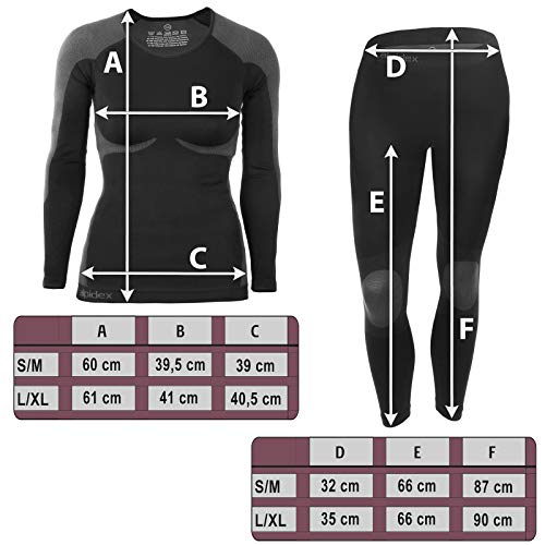 ALPIDEX Ropa Interior para esquí, térmica y Funcional para Mujer - Transpirable, cálida y de Secado rápido, Tamaño:S/M, Color:Black-Grey