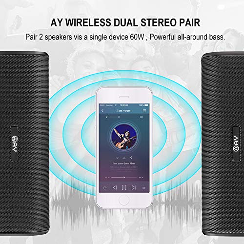 Altavoz 30W Portátil Bluetooth 5.0 AY, Impermeable IPX7 Altavozs Inalámbrico, Sonido estéreo HD Potentes conTWS & Micrófono, Resistente a Golpes, Autonomía de 24H para Camping,Viajes, Aire Libre.