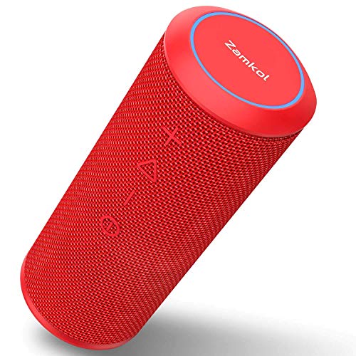 Altavoz Bluetooth, Zamkol Altavoz Inalámbrico Portátil, 24W 360° Sonido Estéreo con Doble Driver, TWS Funcion con Micrófono y Manos Libres, IPX 6 Impermeable para Playa, Ducha, Viajes(Rojo)