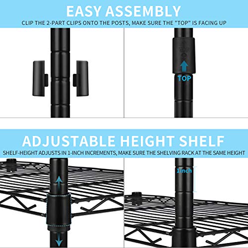 alvorog Estantería Metálica de Almacenaje con 5 Baldas, Altura Ajustable, con 2 x 5-Ganchos Laterales, Estantería de Multiuso con Capacidad de Carga 25kg por Balda, 59 x 34 x 150 cm - Negro