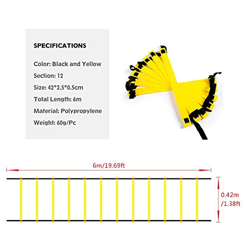 Alyoen Escalera de Agilidad, Escalera de Entrenamiento Ajustable de 6 m con 12 peldaños y Bolsa de Transporte Gratuita
