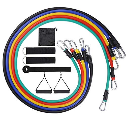 AMAYGA Juego de Bandas de Resistencia para Ejercicios,Bandas elásticas de Ejercicios de Fitness 11PC con Tubos de Ejercicios,Mangos de Espuma,Correas de Tobillo,para fitness,pilates,yoga