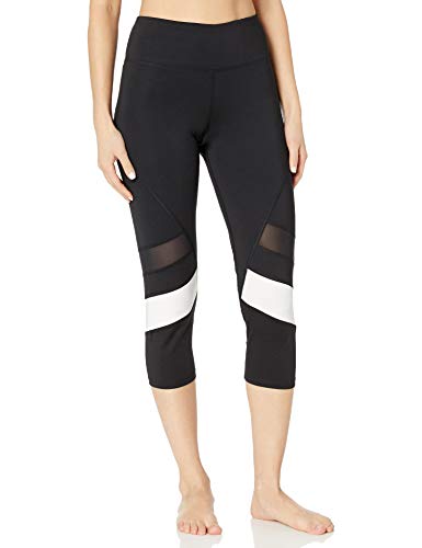 Amazon Brand - AURIQUE Leggings deportivos capri con paneles para mujer, Negro (Black/Grey Marl), 36, Label:XS