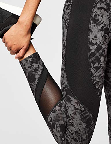 Amazon Brand - AURIQUE Leggings deportivos con paneles para mujer, Gris (Black/Grey Print Black/Grey Print), 38, Label:S