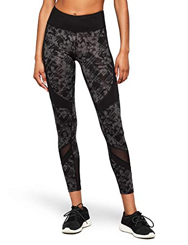 Amazon Brand - AURIQUE Leggings deportivos con paneles para mujer, Gris (Black/Grey Print Black/Grey Print), 38, Label:S