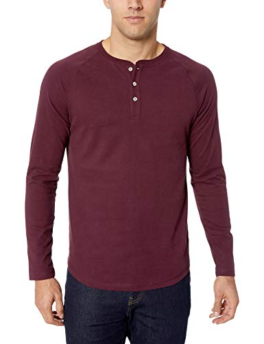 Amazon Essentials - Camiseta ajustada Henley de manga larga para hombre, Rojo (Burgundy), US M (EU M)