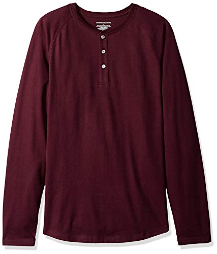 Amazon Essentials - Camiseta ajustada Henley de manga larga para hombre, Rojo (Burgundy), US M (EU M)