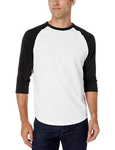 Amazon Essentials - Camiseta de béisbol de manga 3/4 para hombre, Negro/Blanco, US S (EU S)