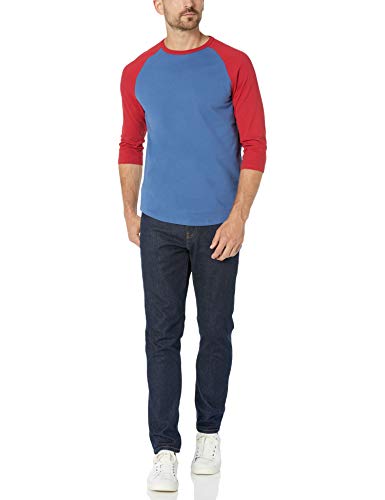 Amazon Essentials - Camiseta de béisbol para hombre (manga 3/4), Azul/Rojo, US M (EU M)