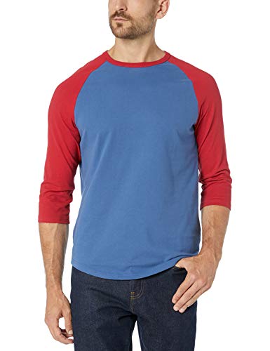 Amazon Essentials - Camiseta de béisbol para hombre (manga 3/4), Azul/Rojo, US M (EU M)