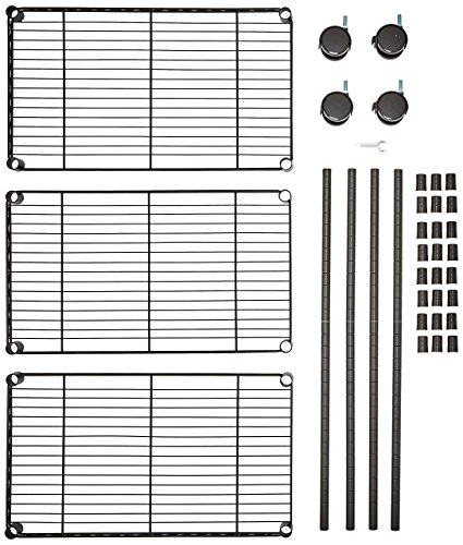 AmazonBasics - Estantería de 3 baldas, con ruedas - Negro