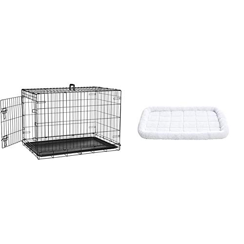 AmazonBasics - Jaula Plegable de Metal para Mascota (una Puerta, 91 cm Largo) + Cama Acolchada con rebordes para Mascotas: 89 x 56 cm