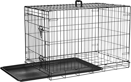 AmazonBasics - Jaula Plegable de Metal para Mascota (una Puerta, 91 cm Largo) + Cama Acolchada con rebordes para Mascotas: 89 x 56 cm