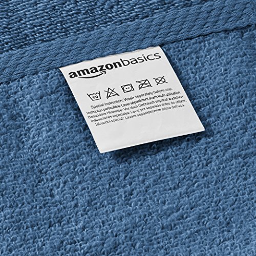 AmazonBasics - Juego de 4 toallas de secado rápido, 2 toallas de baño y 2 toallas de mano - Azulón