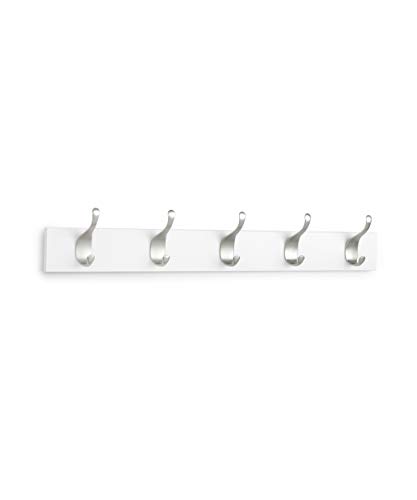 AmazonBasics - Perchero de madera de pared, 5 ganchos modernos 57 cm, Blanco