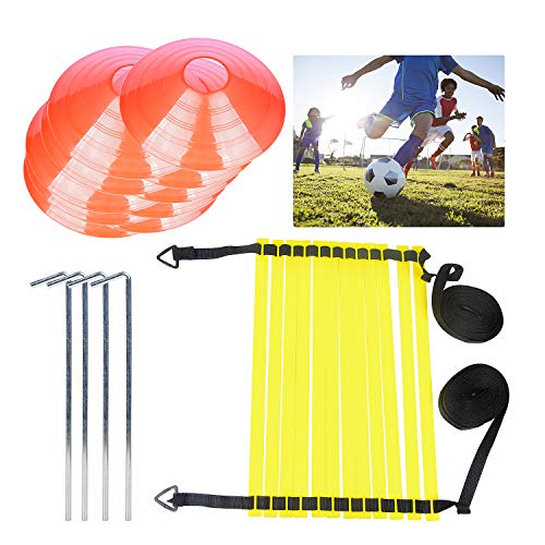 AMIGOB 4PCS Kit Entrenamiento Velocidad y Agilidad de Fútbol, Escalera de Agilidad de 8M, Conos, Clavos Metálicos y Bolsa de Transporte para Fútbol, Fitness, Deportes