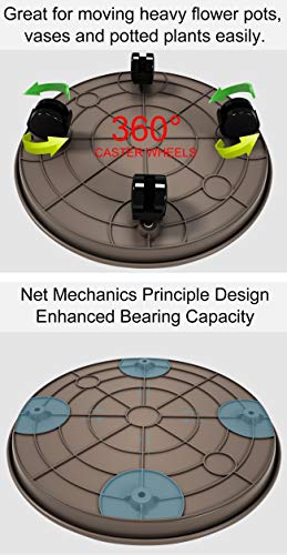 Amkoskr 2PCS 30cm Brown Redondo Soporte para Macetas con Ruedas Universales Transportadores de Plantas Flores Pesadas para Jardín Hogar Interior Exterior