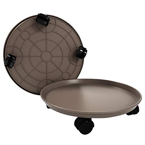 Amkoskr 2PCS 30cm Brown Redondo Soporte para Macetas con Ruedas Universales Transportadores de Plantas Flores Pesadas para Jardín Hogar Interior Exterior