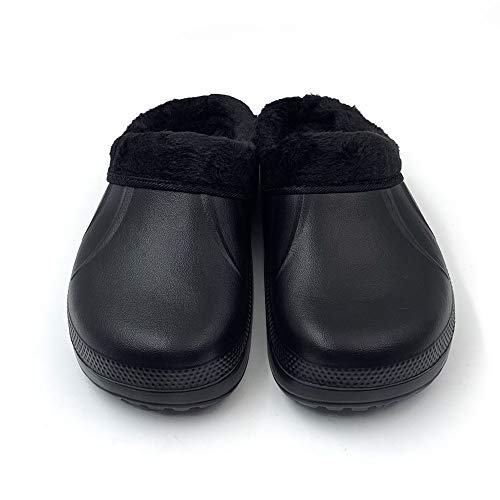 AMOJI Zuecos con Forro de Invierno Zapatos de jardín de Piel Forro de vellón Zapatillas de Forro de Ferry Zapatos cálidos para el hogar Habitación Forro difuso Hombres Mujeres Negro 1534 Talla 37 EU