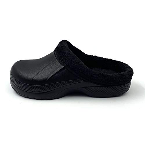 AMOJI Zuecos con Forro de Invierno Zapatos de jardín de Piel Forro de vellón Zapatillas de Forro de Ferry Zapatos cálidos para el hogar Habitación Forro difuso Hombres Mujeres Negro 1534 Talla 37 EU