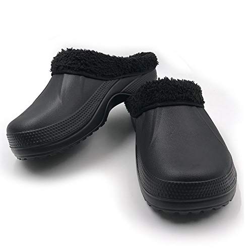 AMOJI Zuecos con Forro de Invierno Zapatos de jardín de Piel Forro de vellón Zapatillas de Forro de Ferry Zapatos cálidos para el hogar Habitación Forro difuso Hombres Mujeres Negro 1534 Talla 37 EU