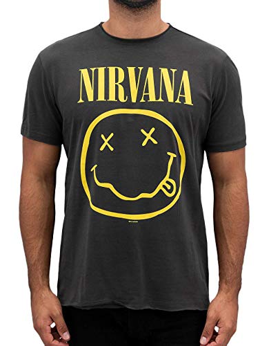 Amplified Nirvana-Smiley Camiseta, Gris (Charcoal CC), XXL para Hombre