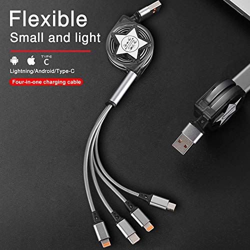 Amuvec 4 en 1 Multi Cable de Carga, Retráctil Multi USB Cargador Cable Múltiples Micro USB Tipo C 2 IP Compatible con Android iPhone 11 8 Samsung Galaxy S9 S8 S7 Huawei P20 Honor Kindle LG Sony