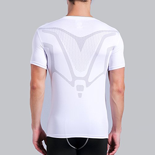 AMZSPORT Camiseta de compresión de Mangas Corta para Hombre Deportes de Secado Rápido Funcionamiento Baselayer Blanco Size M