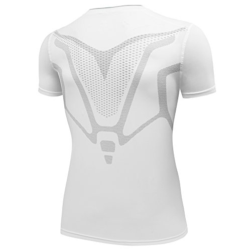 AMZSPORT Camiseta de compresión de Mangas Corta para Hombre Deportes de Secado Rápido Funcionamiento Baselayer Blanco Size M