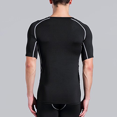 AMZSPORT Camiseta de compresión de Mangas Corta para Hombre Deportes de Secado Rápido Funcionamiento Baselayer, Negro, M