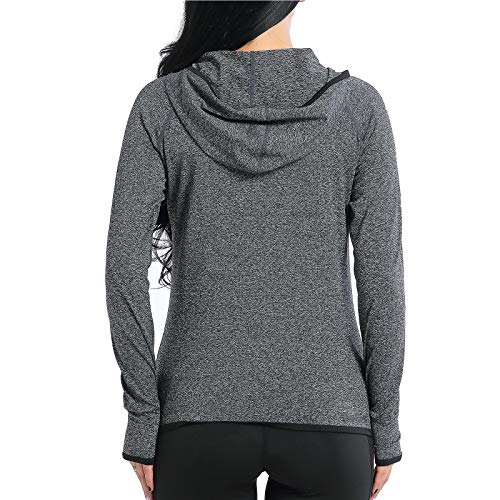 AMZSPORT Chaqueta Deportiva para Mujer Sudadera con Capucha y Cremallera de Manga Gris M