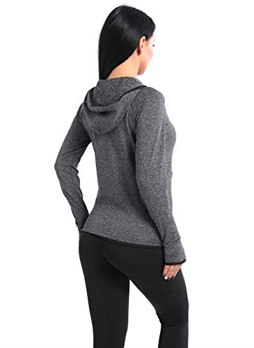 AMZSPORT Chaqueta Deportiva para Mujer Sudadera con Capucha y Cremallera de Manga Gris M