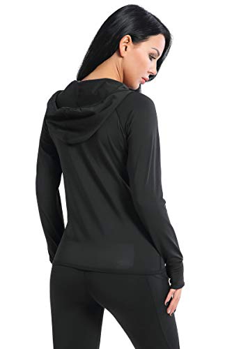 AMZSPORT Chaqueta Deportiva para Mujer Sudadera con Capucha y Cremallera de Manga Negro XXL