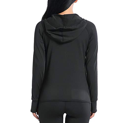 AMZSPORT Chaqueta Deportiva para Mujer Sudadera con Capucha y Cremallera de Manga Negro XXL