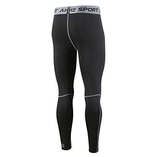 AMZSPORT Hombres Legging de Compresión Pantalones para Correr Mallas Deportivas para Gimnasio, Negro Gris L