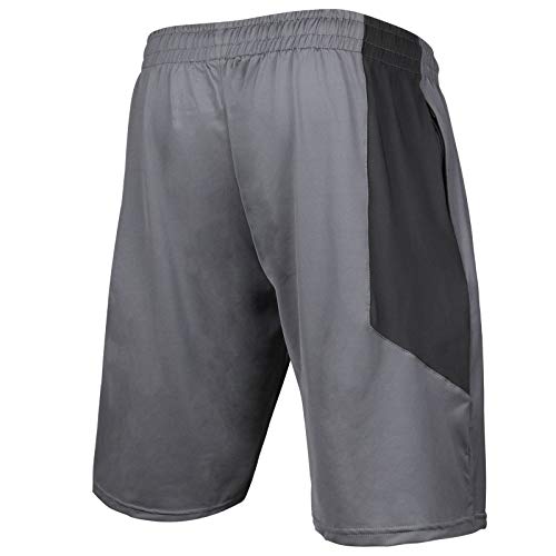 AMZSPORT Pantalón Corto Deporte Hombre Pantalones Cortos Running con Bolsillo con Cremallera, Gris XL